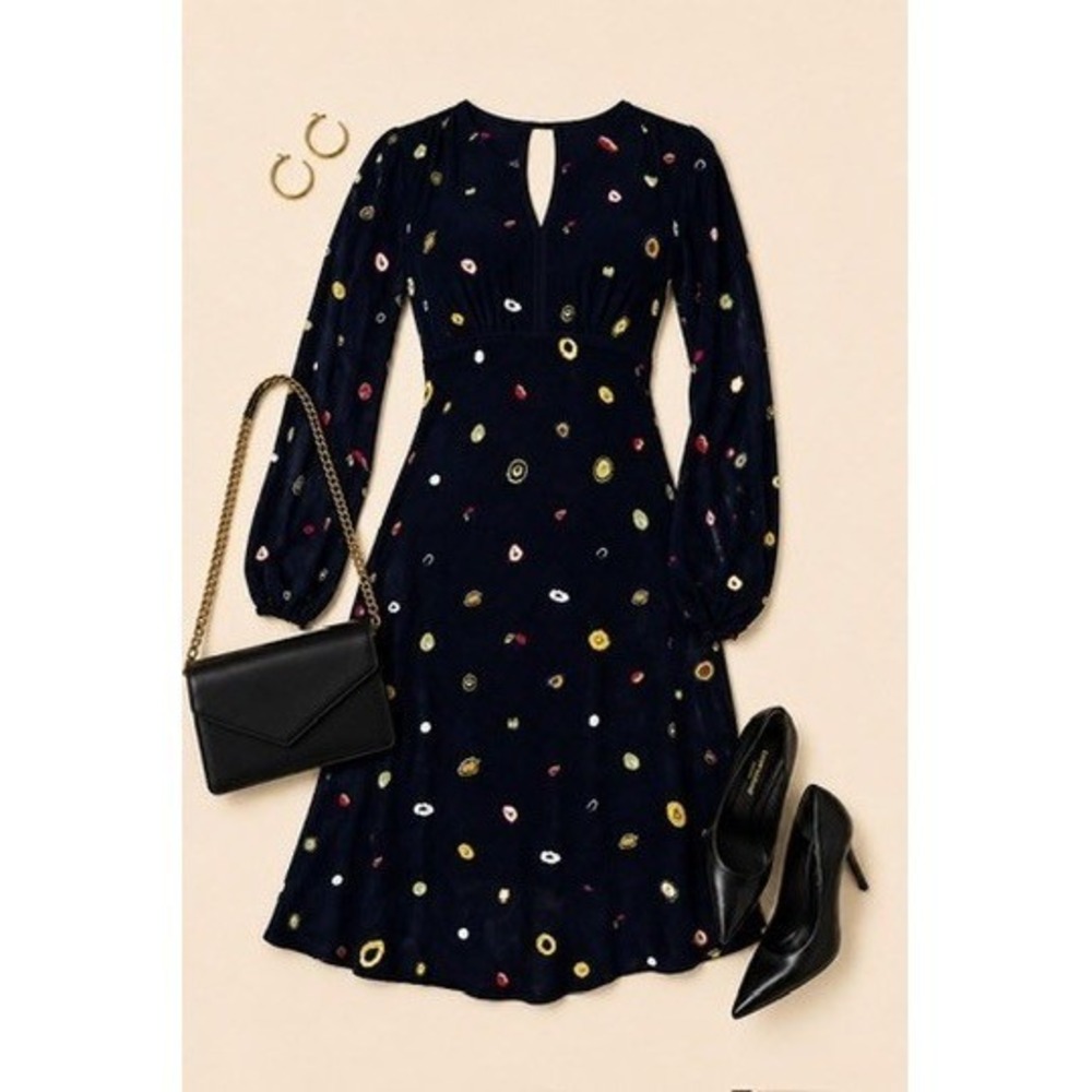 Diane von Furstenberg Black Abstract Print Keyhole Long Sleeve Dress Size 00